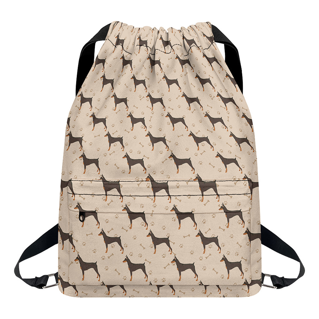 Doberman Pinscher Pattern Print Drawstring Backpack