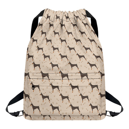 Doberman Pinscher Pattern Print Drawstring Backpack
