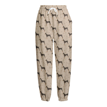 Doberman Pinscher Pattern Print Fleece Lined Knit Pants
