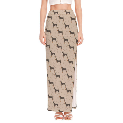 Doberman Pinscher Pattern Print High Slit Maxi Skirt