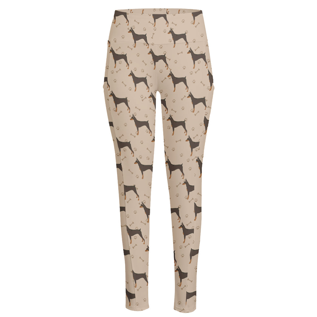 Doberman Pinscher Pattern Print High-Waisted Pocket Leggings