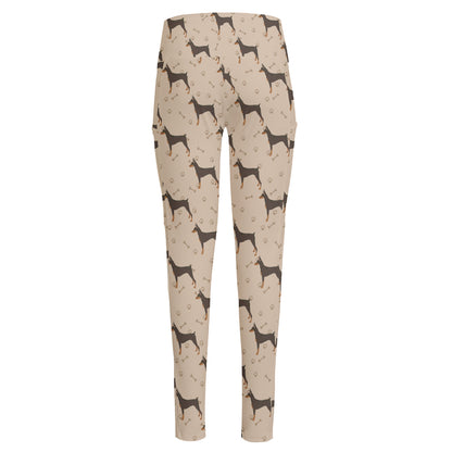 Doberman Pinscher Pattern Print High-Waisted Pocket Leggings