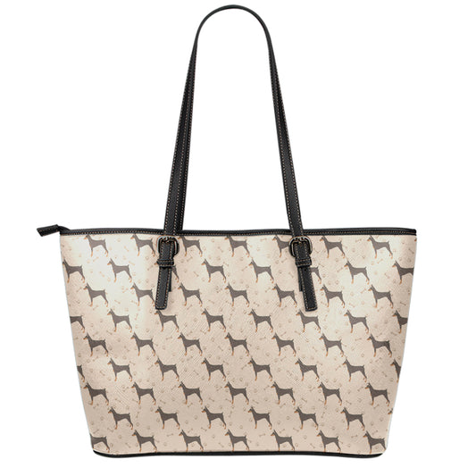 Doberman Pinscher Pattern Print Leather Tote Bag