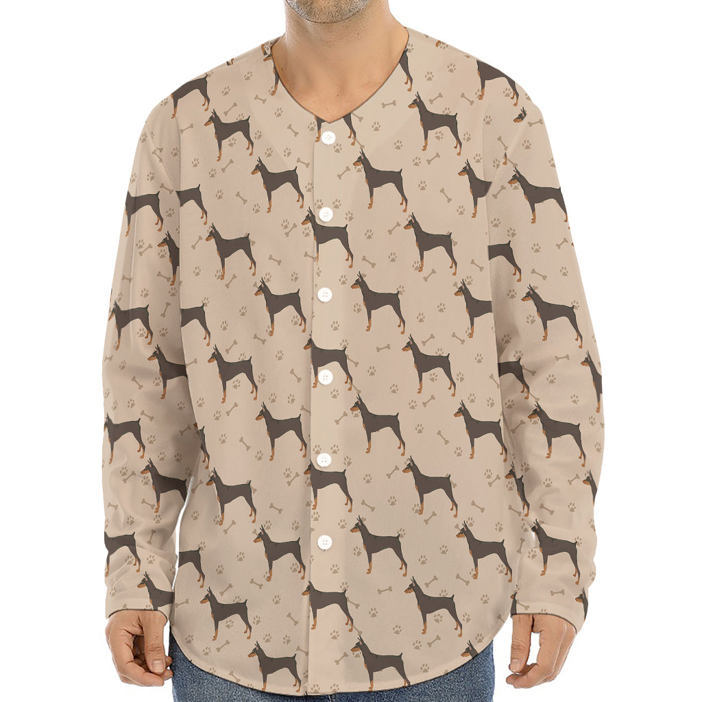 Doberman Pinscher Pattern Print Long Sleeve Baseball Jersey