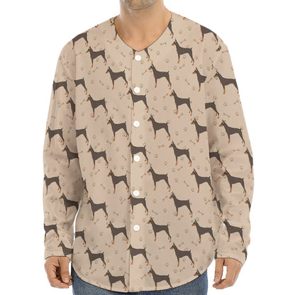 Doberman Pinscher Pattern Print Long Sleeve Baseball Jersey