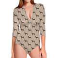Doberman Pinscher Pattern Print Long Sleeve Swimsuit