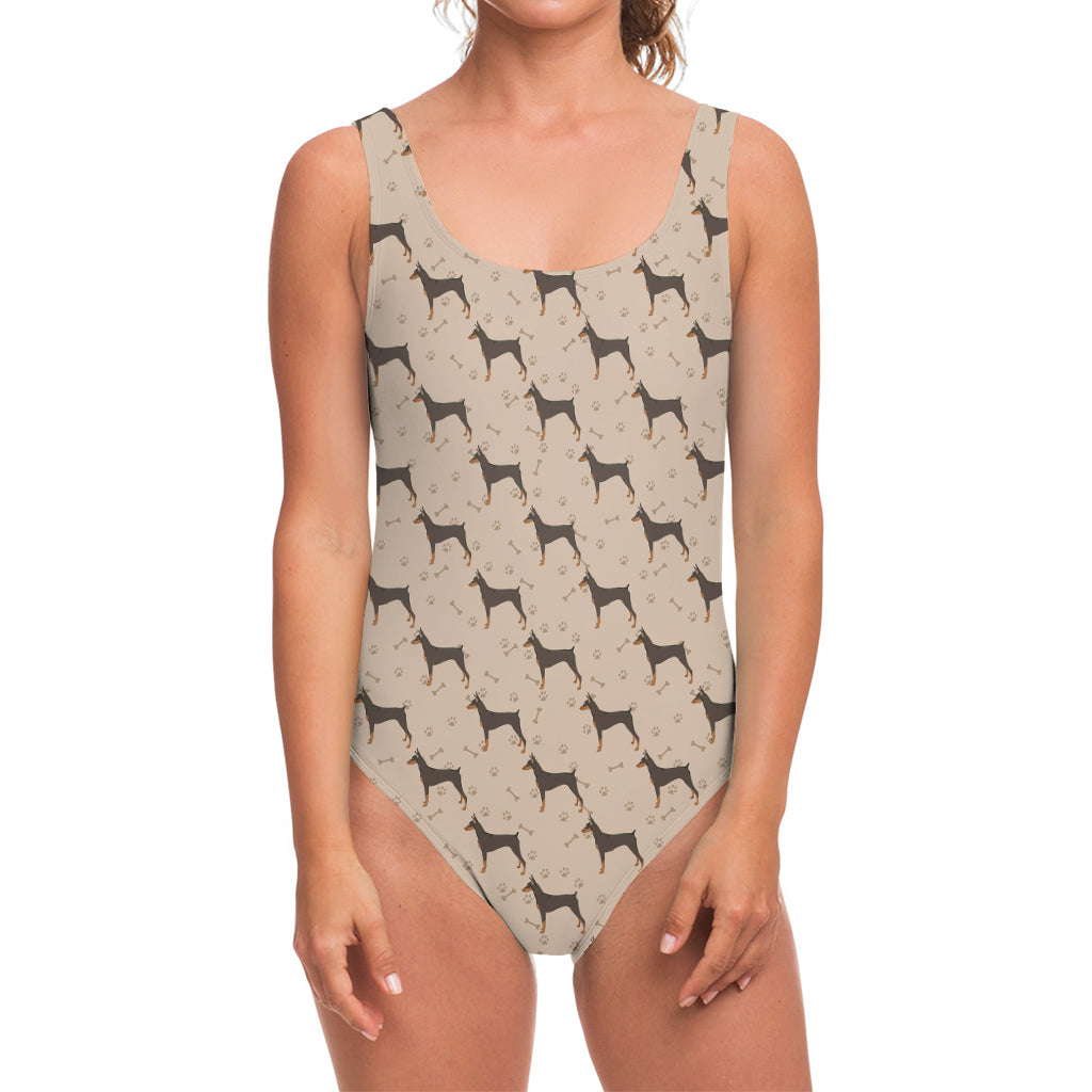 Doberman Pinscher Pattern Print One Piece Swimsuit