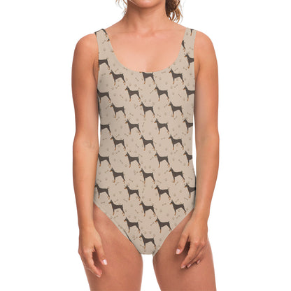 Doberman Pinscher Pattern Print One Piece Swimsuit