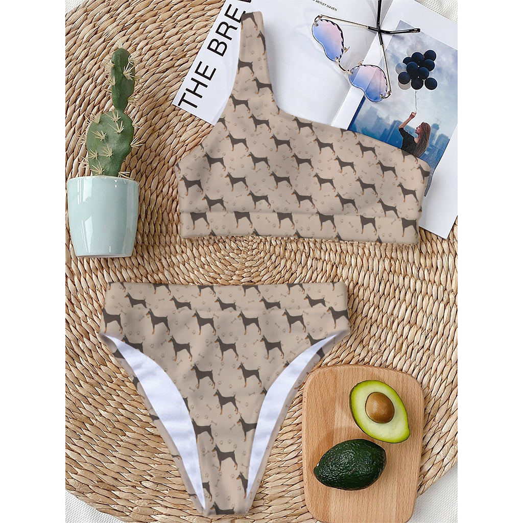 Doberman Pinscher Pattern Print One Shoulder Bikini Top