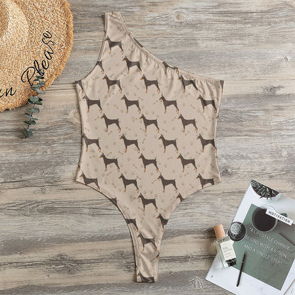 Doberman Pinscher Pattern Print One Shoulder Bodysuit