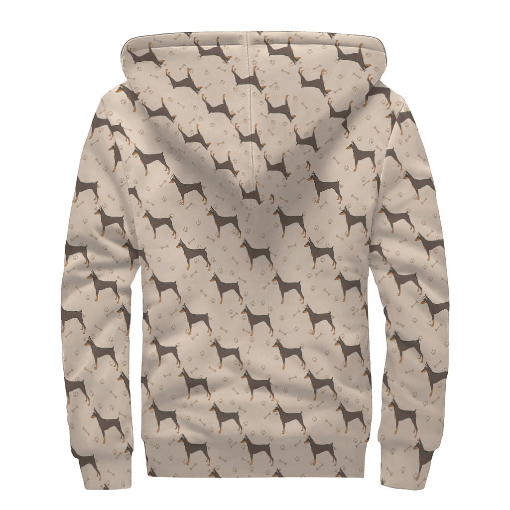 Doberman Pinscher Pattern Print Sherpa Lined Zip Up Hoodie