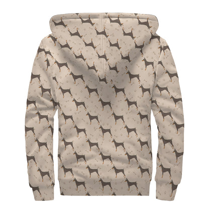 Doberman Pinscher Pattern Print Sherpa Lined Zip Up Hoodie