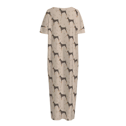 Doberman Pinscher Pattern Print Short Sleeve Long Nightdress