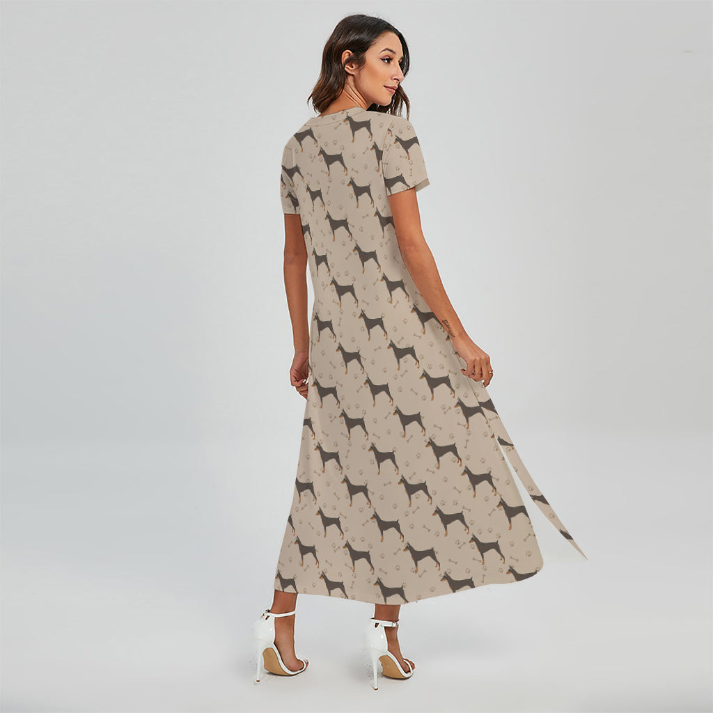 Doberman Pinscher Pattern Print Short Sleeve Maxi Dress