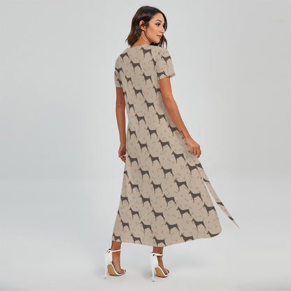 Doberman Pinscher Pattern Print Short Sleeve Maxi Dress