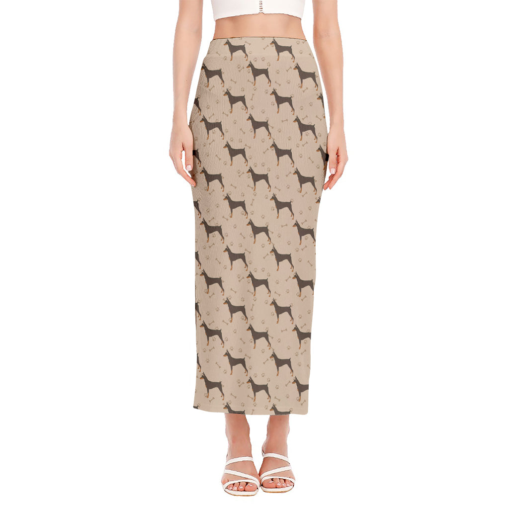 Doberman Pinscher Pattern Print Side Slit Maxi Skirt