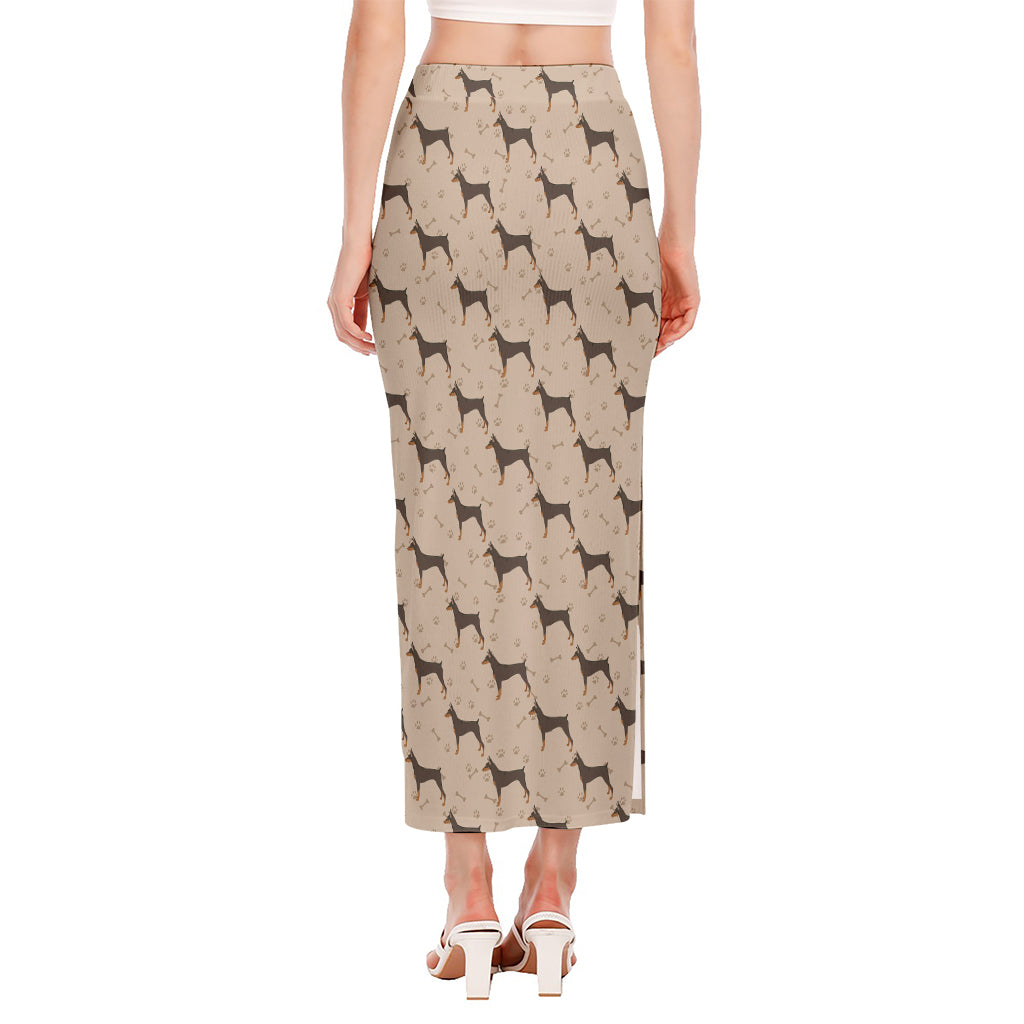 Doberman Pinscher Pattern Print Side Slit Maxi Skirt