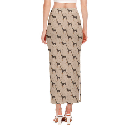 Doberman Pinscher Pattern Print Side Slit Maxi Skirt