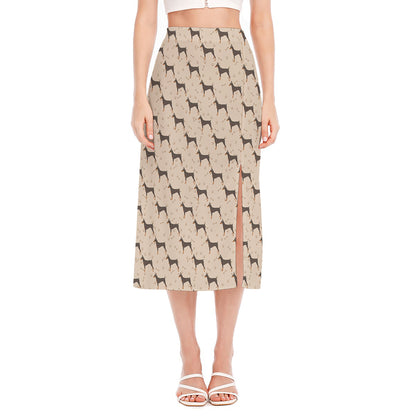 Doberman Pinscher Pattern Print Side Slit Midi Skirt