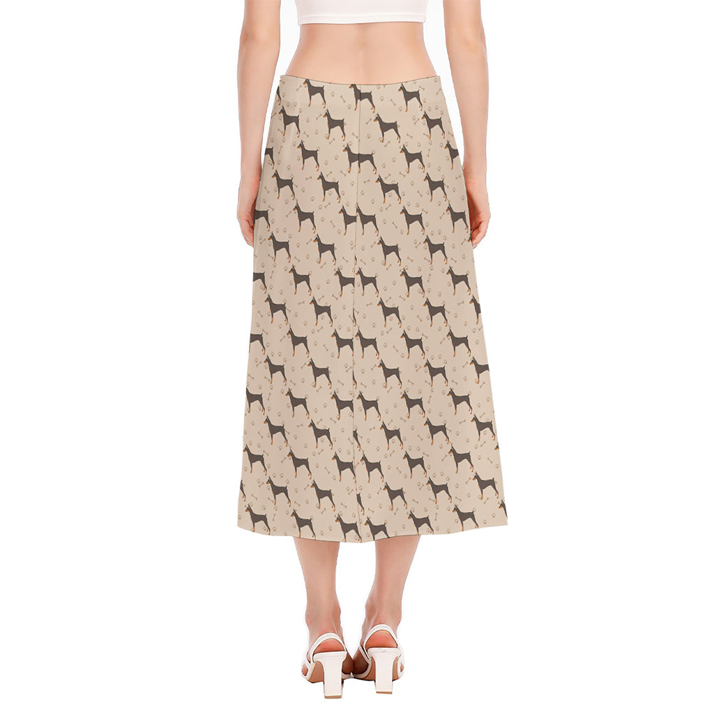 Doberman Pinscher Pattern Print Side Slit Midi Skirt