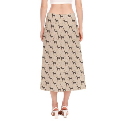 Doberman Pinscher Pattern Print Side Slit Midi Skirt