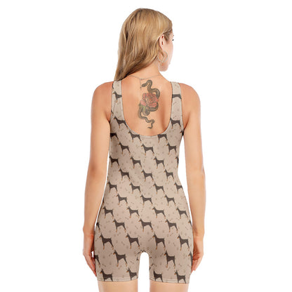 Doberman Pinscher Pattern Print Sleeveless One Piece Swimsuit