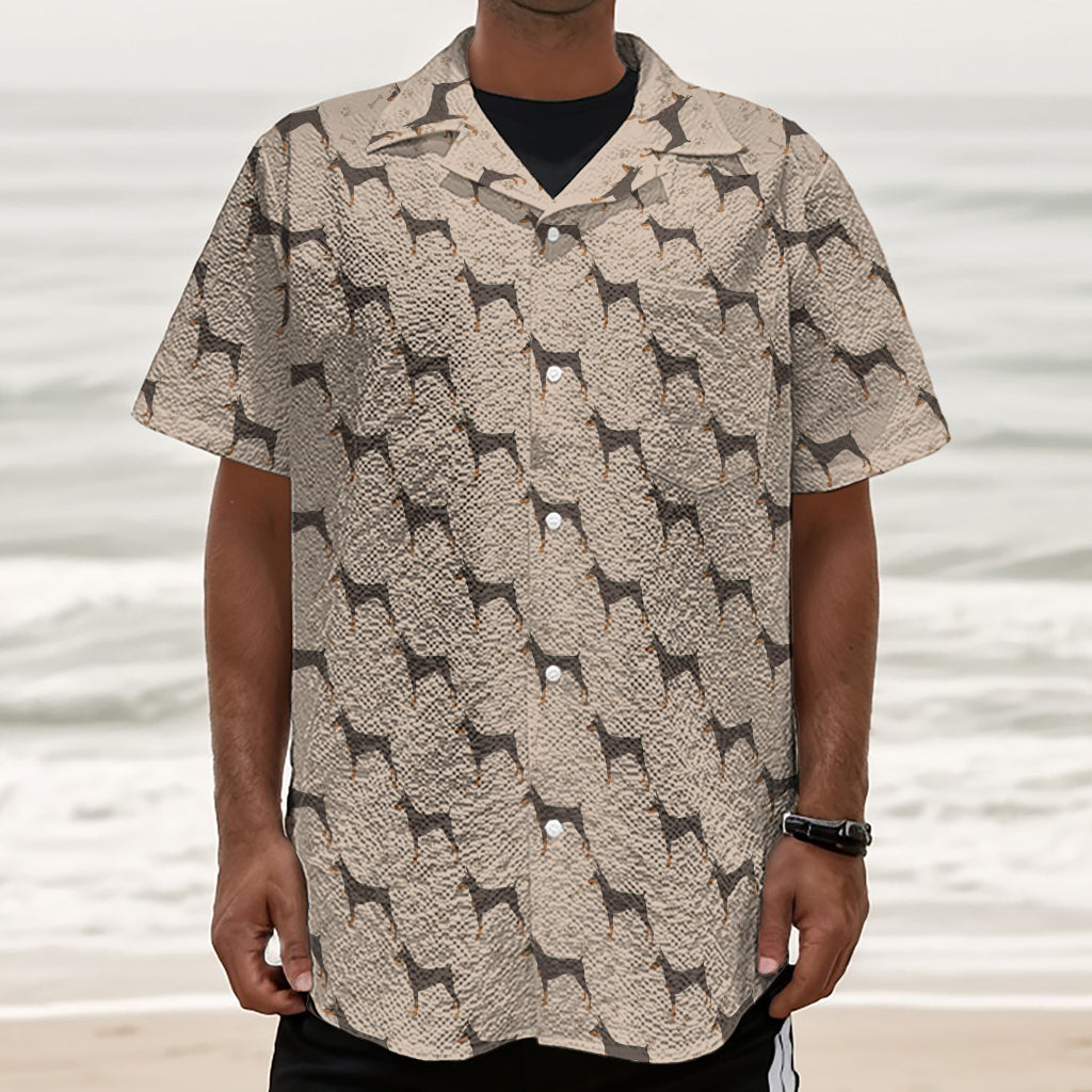 Doberman Pinscher Pattern Print Textured Short Sleeve Shirt
