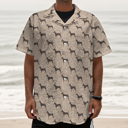 Doberman Pinscher Pattern Print Textured Short Sleeve Shirt