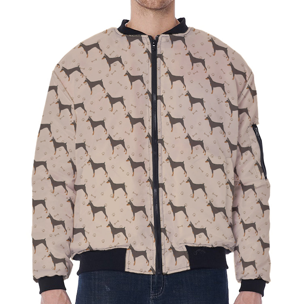 Doberman Pinscher Pattern Print Zip Sleeve Bomber Jacket
