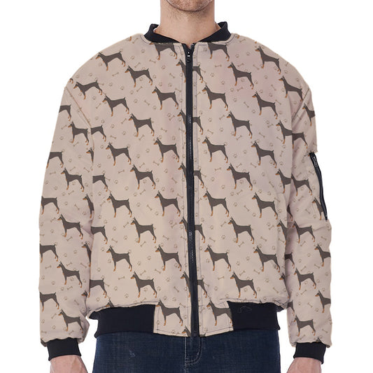 Doberman Pinscher Pattern Print Zip Sleeve Bomber Jacket