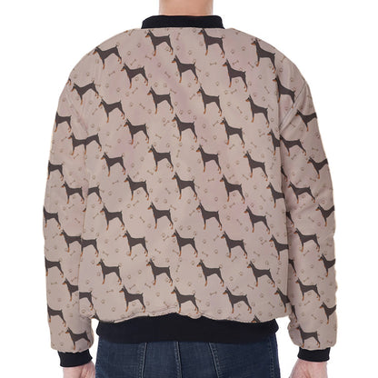 Doberman Pinscher Pattern Print Zip Sleeve Bomber Jacket