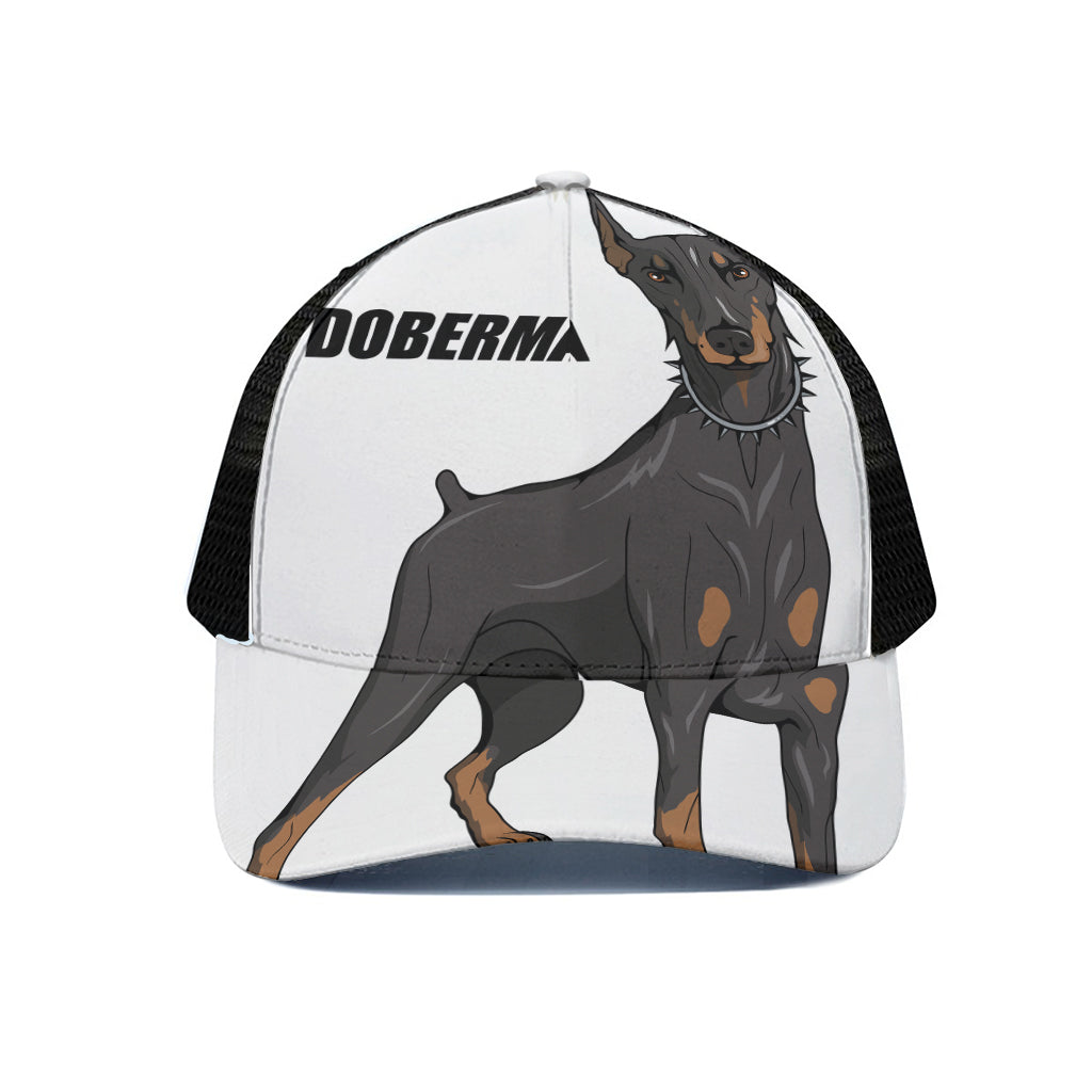 Doberman Pinscher Print Black Mesh Trucker Cap