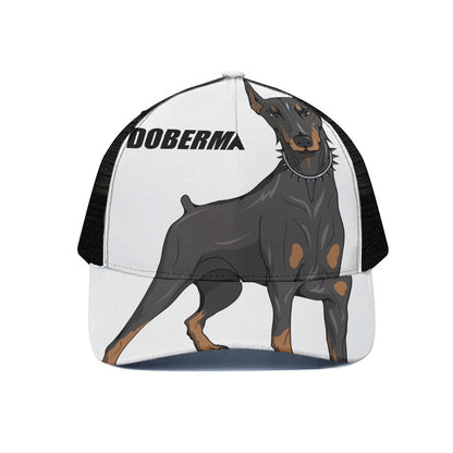 Doberman Pinscher Print Black Mesh Trucker Cap