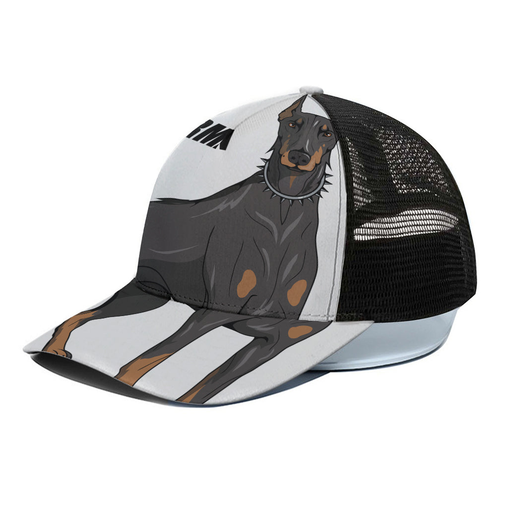 Doberman Pinscher Print Black Mesh Trucker Cap