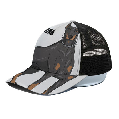 Doberman Pinscher Print Black Mesh Trucker Cap
