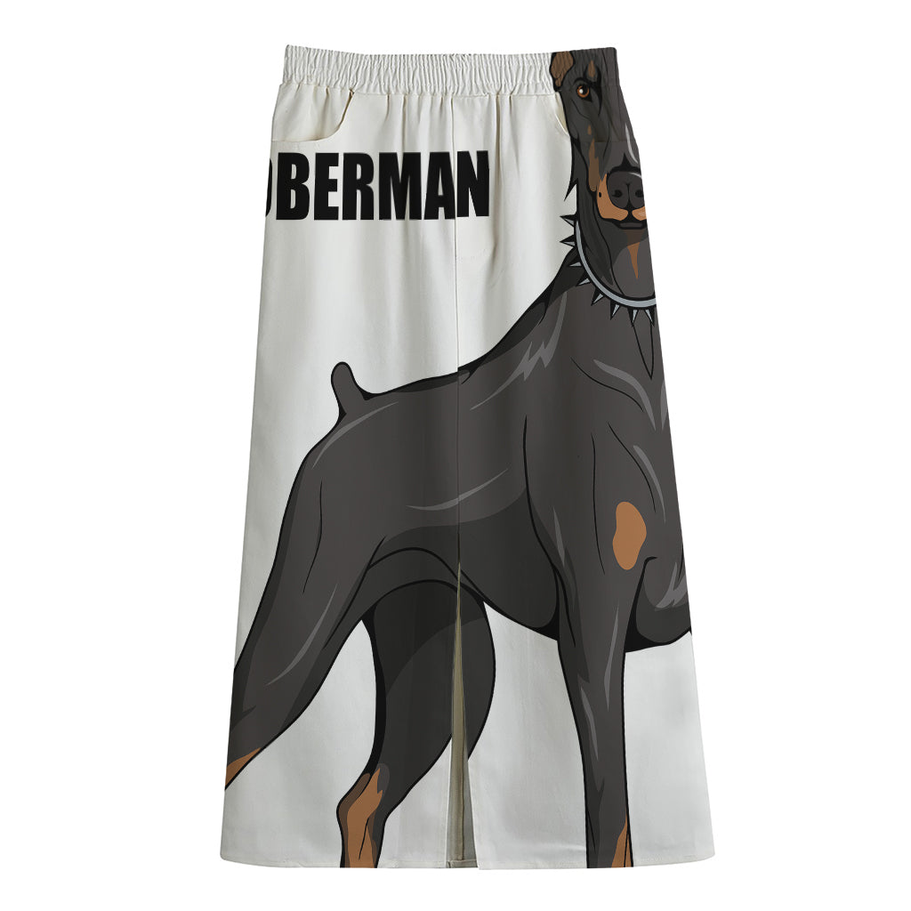 Doberman Pinscher Print Cotton Front Slit Maxi Skirt