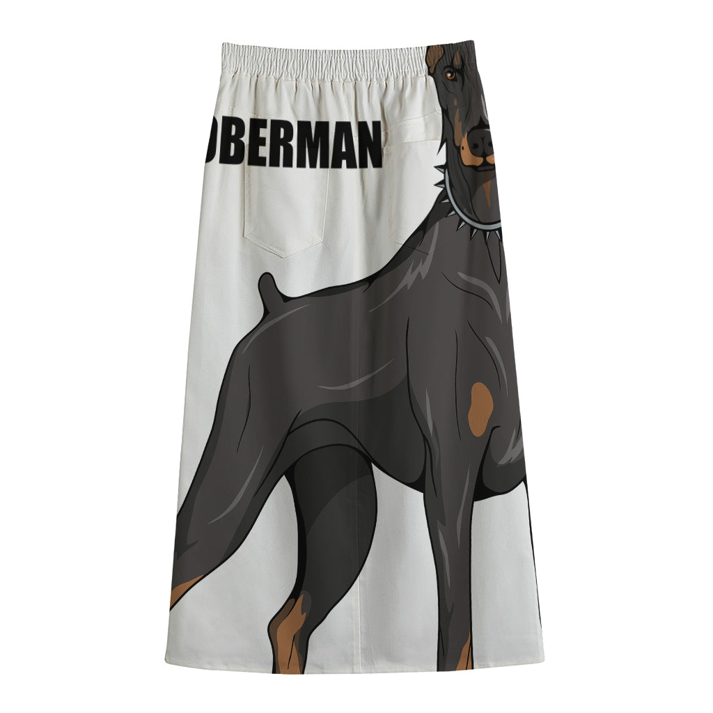 Doberman Pinscher Print Cotton Front Slit Maxi Skirt