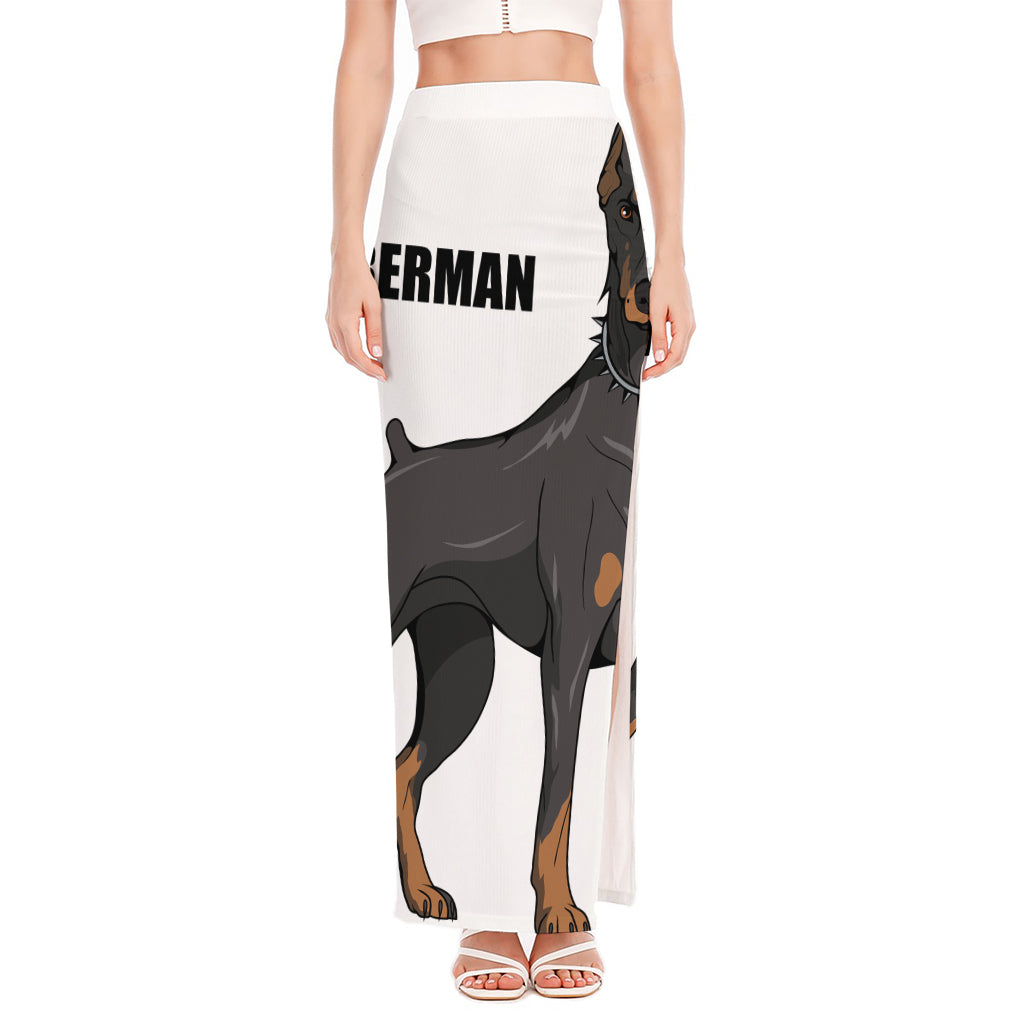 Doberman Pinscher Print High Slit Maxi Skirt