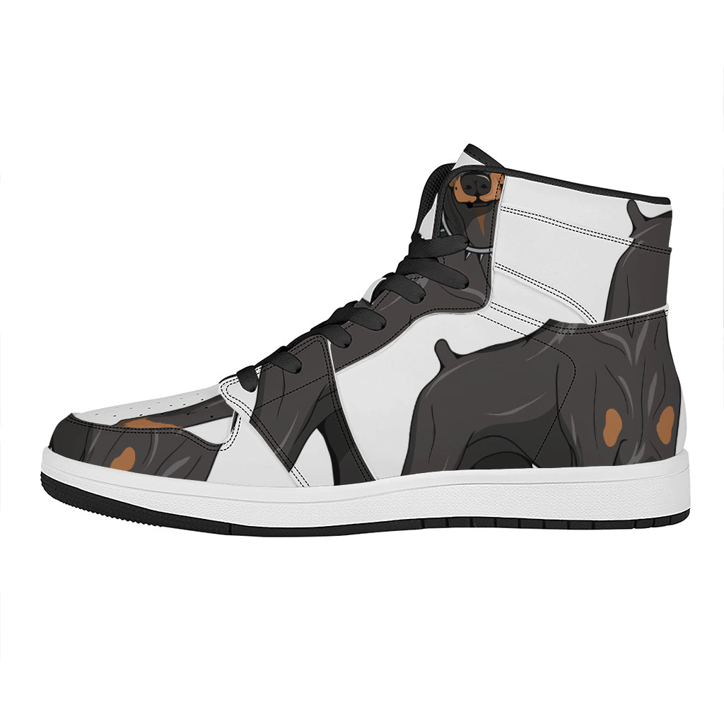 Doberman Pinscher Print High Top Leather Sneakers
