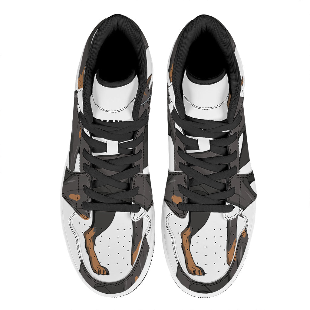 Doberman Pinscher Print High Top Leather Sneakers