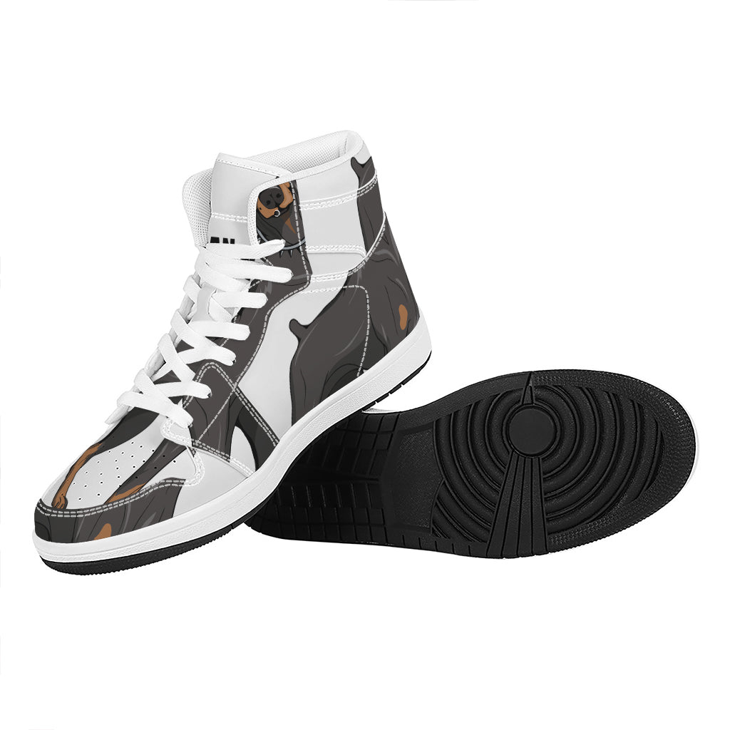 Doberman Pinscher Print High Top Leather Sneakers