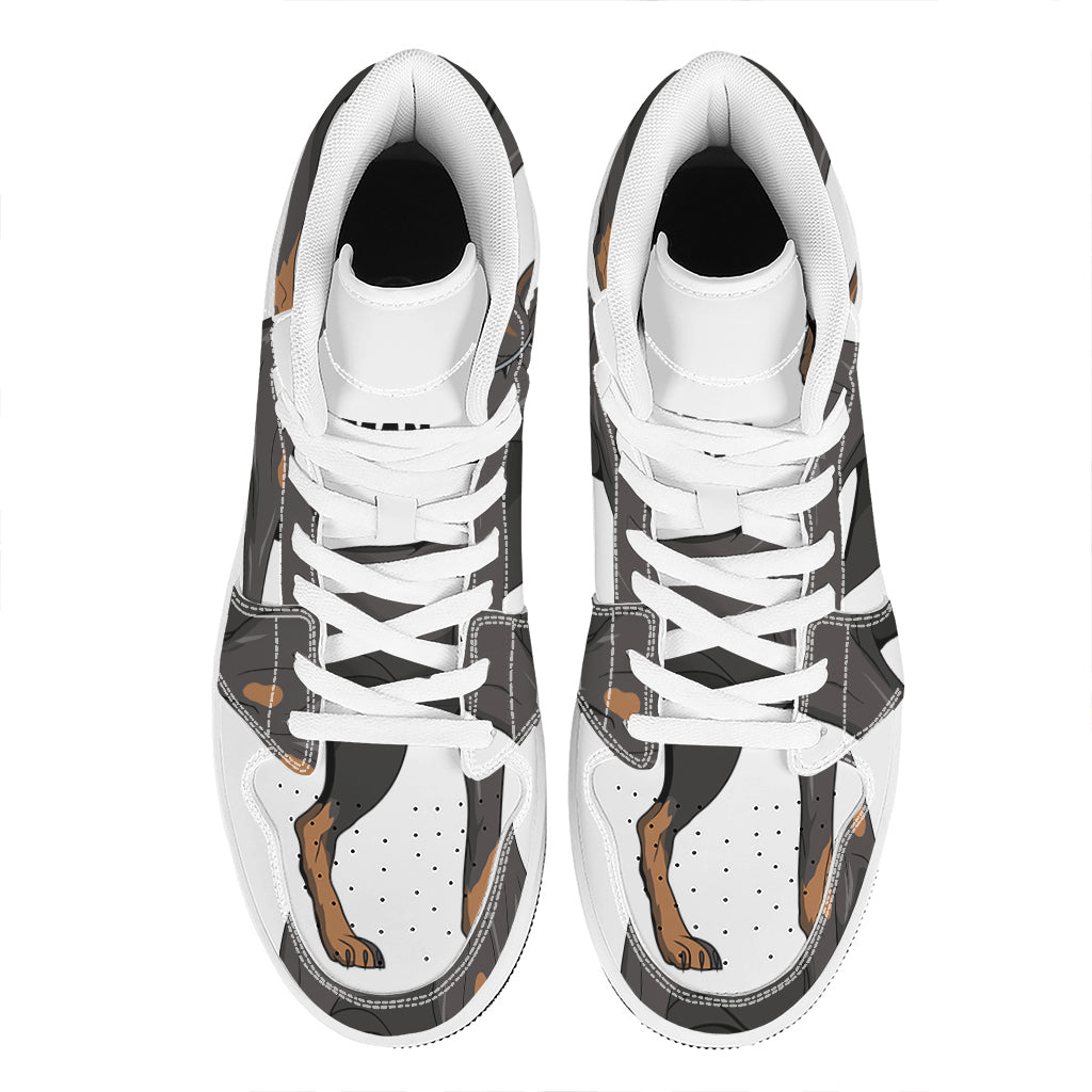 Doberman Pinscher Print High Top Leather Sneakers