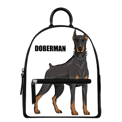 Doberman Pinscher Print Leather Backpack