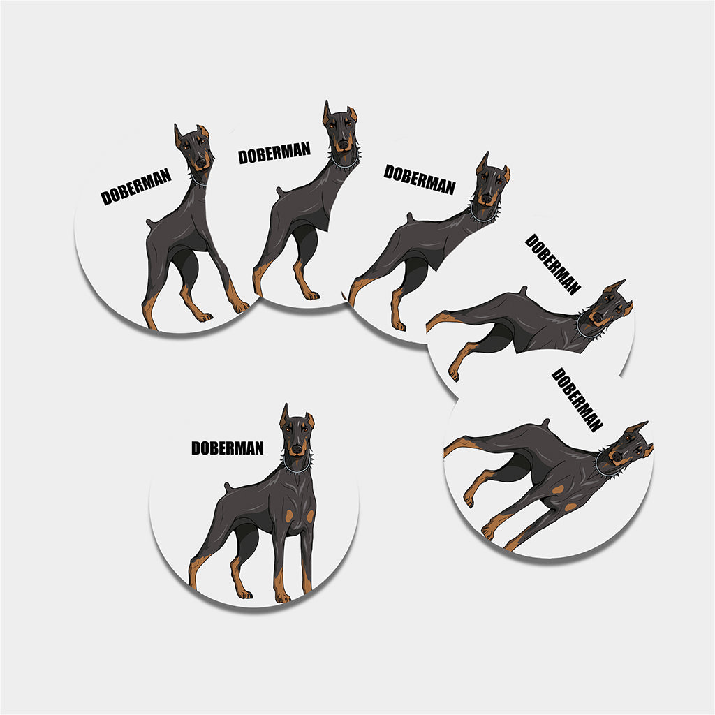 Doberman Pinscher Print Leather Coaster Set