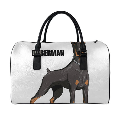 Doberman Pinscher Print Leather Duffle Bag