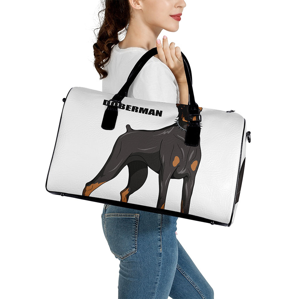 Doberman Pinscher Print Leather Duffle Bag