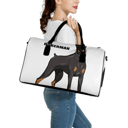Doberman Pinscher Print Leather Duffle Bag