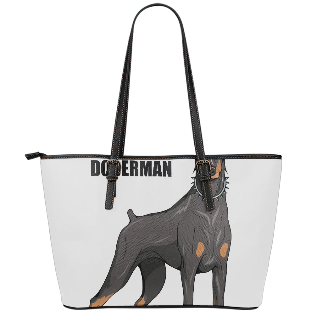 Doberman Pinscher Print Leather Tote Bag