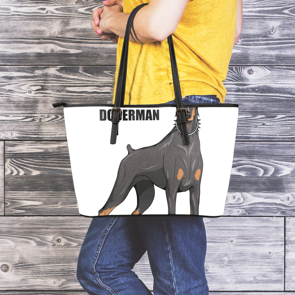 Doberman Pinscher Print Leather Tote Bag