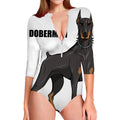 Doberman Pinscher Print Long Sleeve Swimsuit